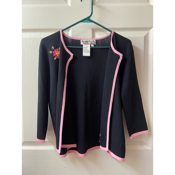 Vintage Joseph Embellished Cardigan Cropped Black Size Large Black Floral - Picture 1 of 7